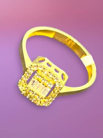 14 Ayar Altın Toz Baget Yüzük - 5