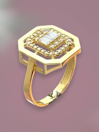 14 Ayar Altın Toz Baget Yüzük - 4