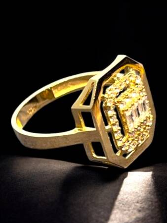 14 Ayar Altın Toz Baget Yüzük - 3