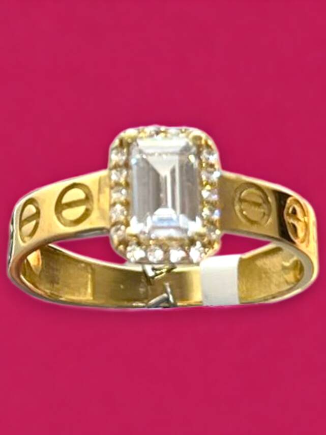 14 Ayar Altın Vidalı Baget Yüzük - 1