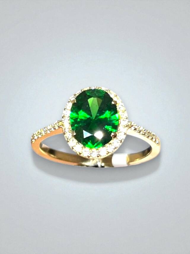 14 Ayar Altın Yeşil Taşlı Yüzük - 2