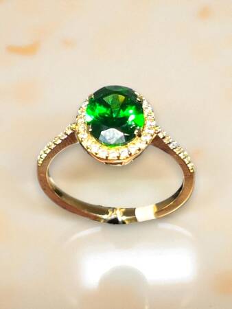 14 Ayar Altın Yeşil Taşlı Yüzük - 5