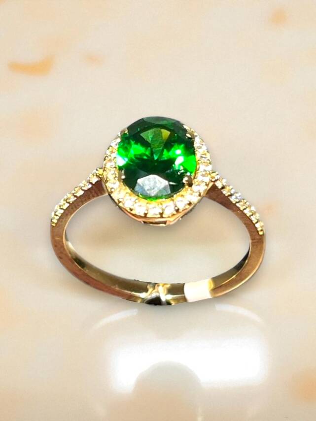 14 Ayar Altın Yeşil Taşlı Yüzük - 5