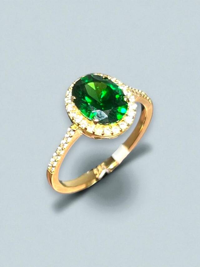 14 Ayar Altın Yeşil Taşlı Yüzük - 6