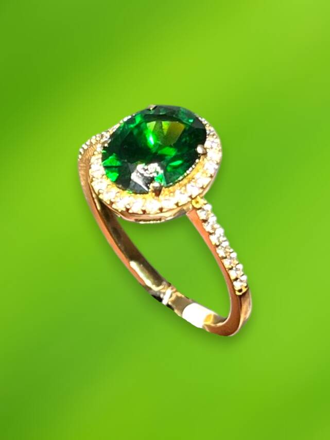 14 Ayar Altın Yeşil Taşlı Yüzük - 3