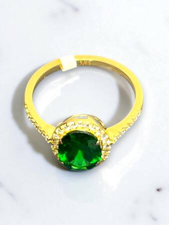 14 Ayar Altın Yeşil Taşlı Yüzük - 4