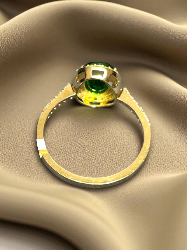 14 Ayar Altın Yeşil Taşlı Yüzük - 8
