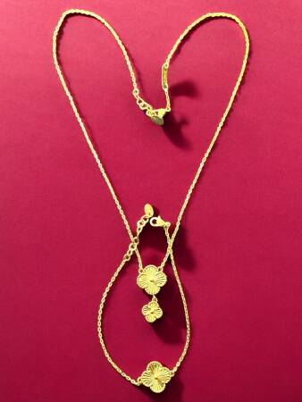 14 Ayar Altın Yonca Kolye ve Bileklik Set - 3