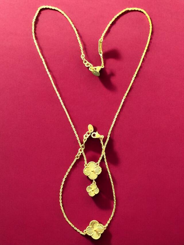 14 Ayar Altın Yonca Kolye ve Bileklik Set - 3