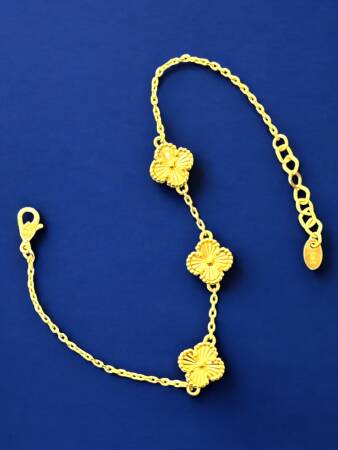 14 Ayar Altın Yonca Kolye ve Bileklik Set - 4