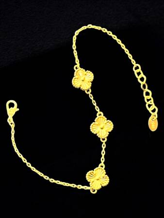 14 Ayar Altın Yonca Kolye ve Bileklik Set - 9