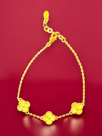 14 Ayar Altın Yonca Kolye ve Bileklik Set - 5