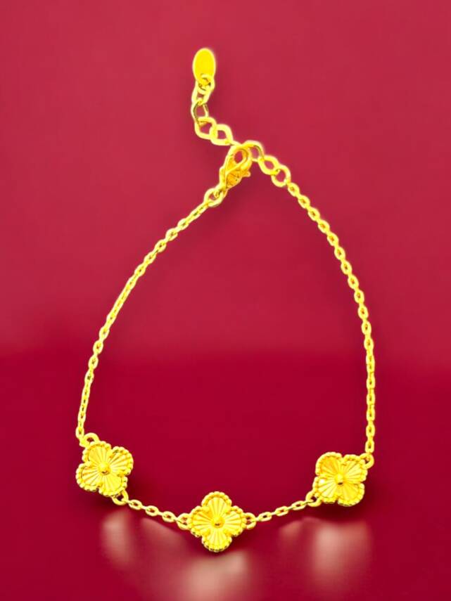 14 Ayar Altın Yonca Kolye ve Bileklik Set - 5