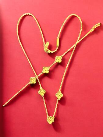 14 Ayar Altın Yonca Kolye ve Bileklik Set - 8