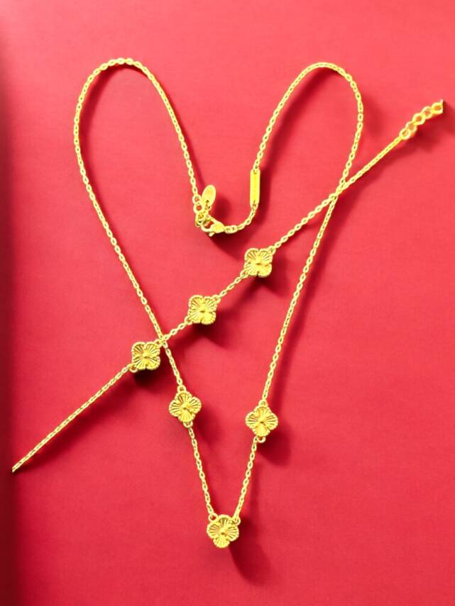 14 Ayar Altın Yonca Kolye ve Bileklik Set - 8