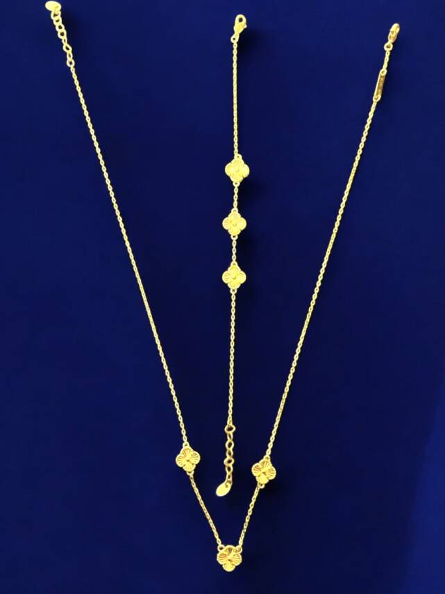 14 Ayar Altın Yonca Kolye ve Bileklik Set - 4