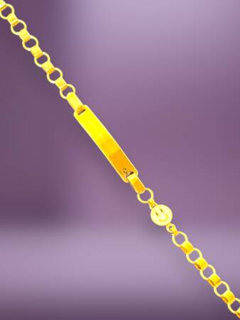 14 Ayar Gülen Yüz Figürlü Plaka Altın Çocuk Künyesi - 