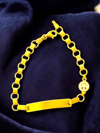 14 Ayar Gülen Yüz Figürlü Plaka Altın Çocuk Künyesi - 2