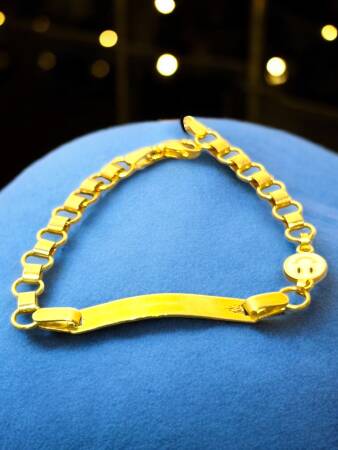 14 Ayar Gülen Yüz Figürlü Plaka Altın Çocuk Künyesi - 4