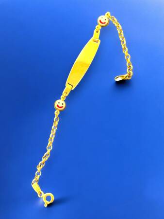 14 Ayar Gülen Yüz Figürlü Plaka Altın Çocuk Künyesi - 5