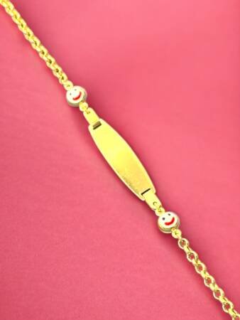 14 Ayar Gülen Yüz Figürlü Plaka Altın Çocuk Künyesi - 