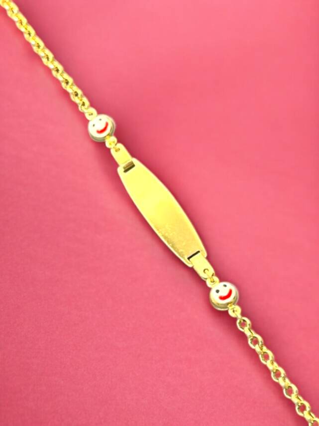 14 Ayar Gülen Yüz Figürlü Plaka Altın Çocuk Künyesi - 1