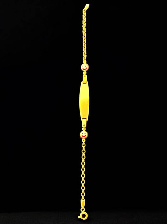 14 Ayar Gülen Yüz Figürlü Plaka Altın Çocuk Künyesi - 2