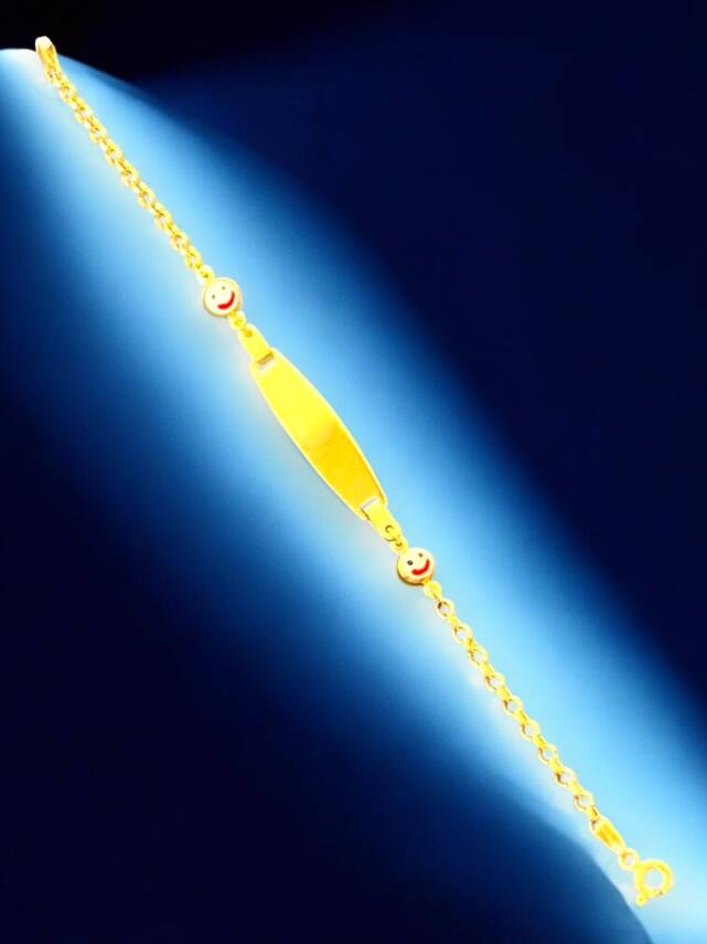 14 Ayar Gülen Yüz Figürlü Plaka Altın Çocuk Künyesi - 6