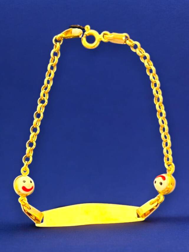 14 Ayar Gülen Yüz Figürlü Plaka Altın Çocuk Künyesi - 3