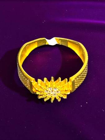 14 Ayar Hasır Taşlı Güneş Modelli Altın Yüzük - 2