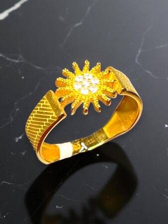 14 Ayar Hasır Taşlı Güneş Modelli Altın Yüzük - 8