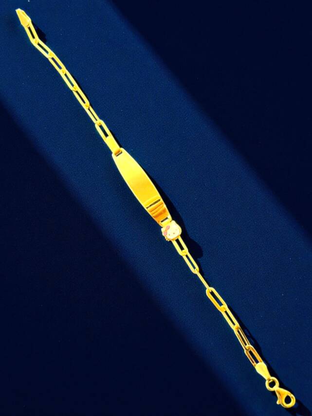 14 Ayar Hello Kitty Figürlü Altın Plaka Çocuk Künyesi - 1