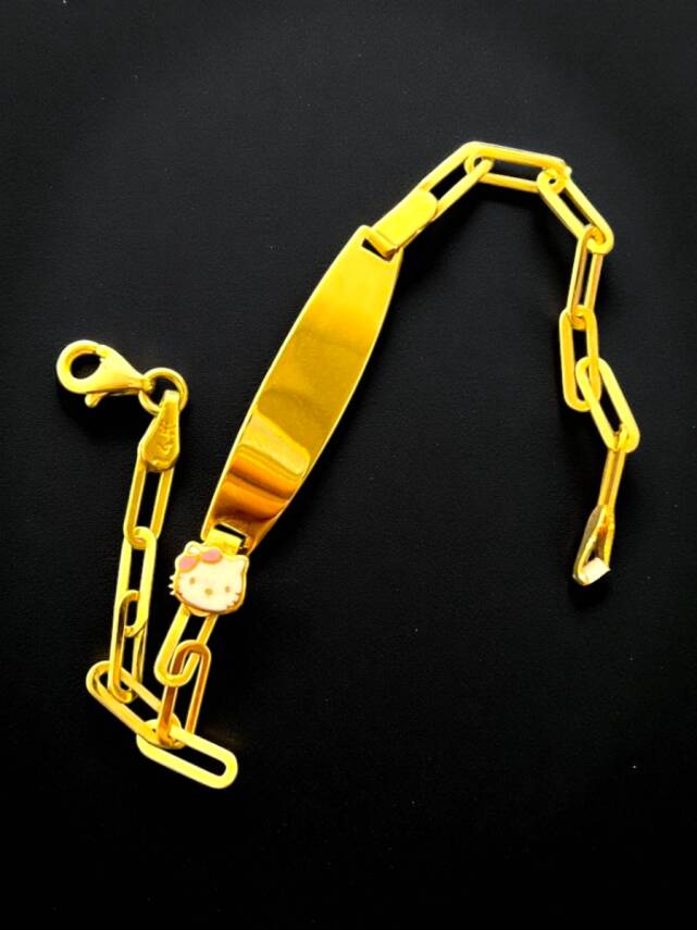 14 Ayar Hello Kitty Figürlü Altın Plaka Çocuk Künyesi - 3