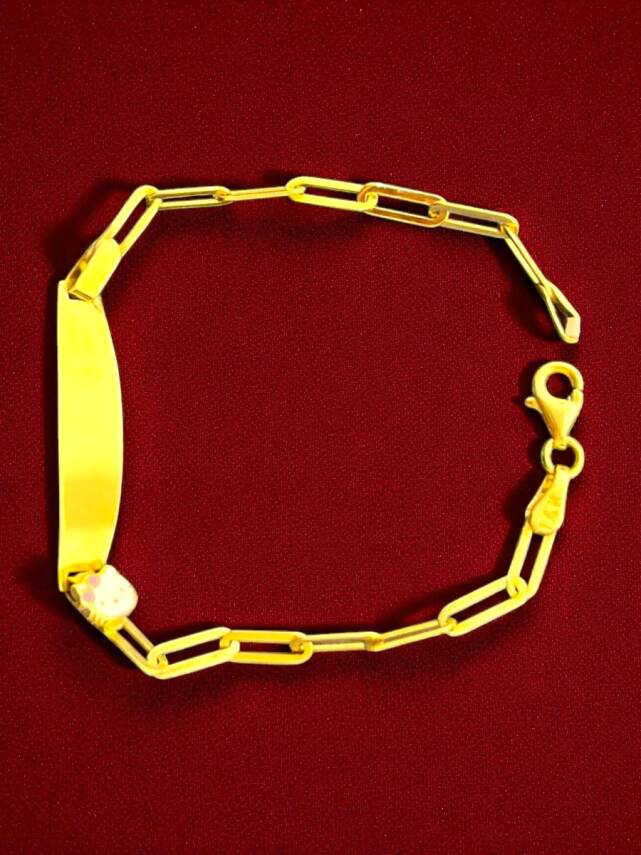 14 Ayar Hello Kitty Figürlü Altın Plaka Çocuk Künyesi - 5