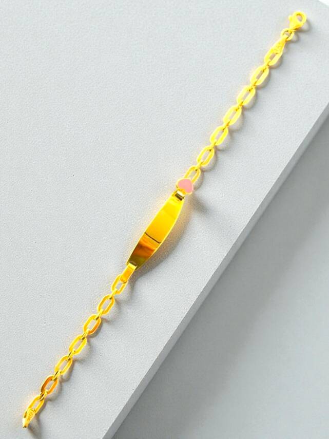 14 Ayar Kalp Figürlü Altın Plaka Çocuk Künyesi - 3