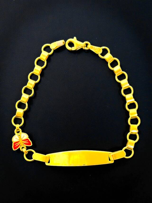 14 Ayar Kelebek Figürlü Altın Plaka Çocuk Künyesi - 2