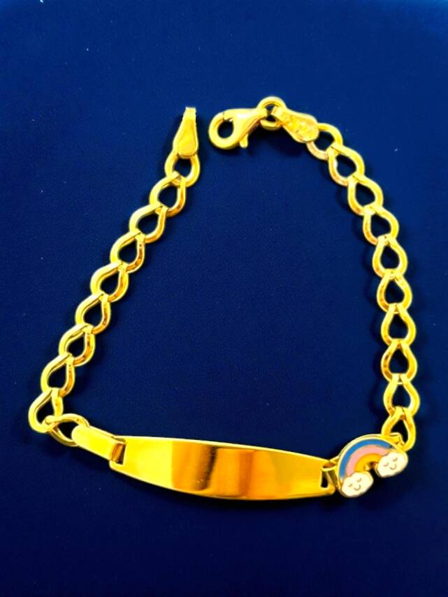 14 Ayar Gökkuşağı Figürlü Altın Plaka Çocuk Künyesi - 4