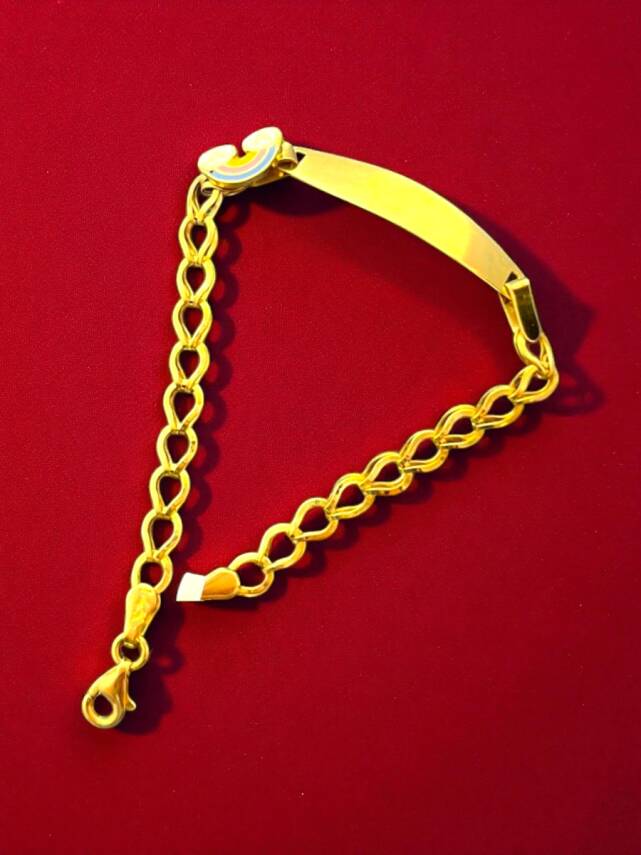 14 Ayar Gökkuşağı Figürlü Altın Plaka Çocuk Künyesi - 3