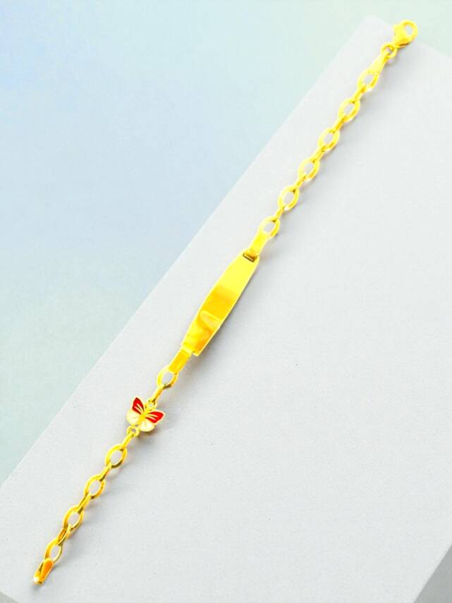 14 Ayar Kelebek Figürlü Altın Plaka Çocuk Künyesi - 1