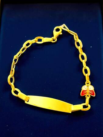 14 Ayar Kelebek Figürlü Altın Plaka Çocuk Künyesi - 6