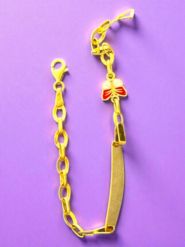 14 Ayar Kelebek Figürlü Altın Plaka Çocuk Künyesi - 4