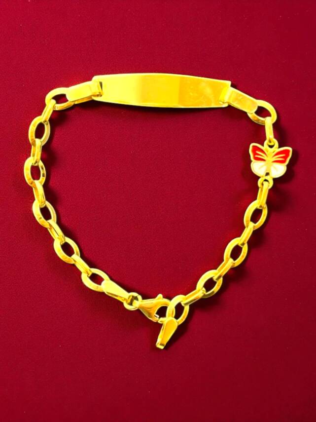 14 Ayar Kelebek Figürlü Altın Plaka Çocuk Künyesi - 2