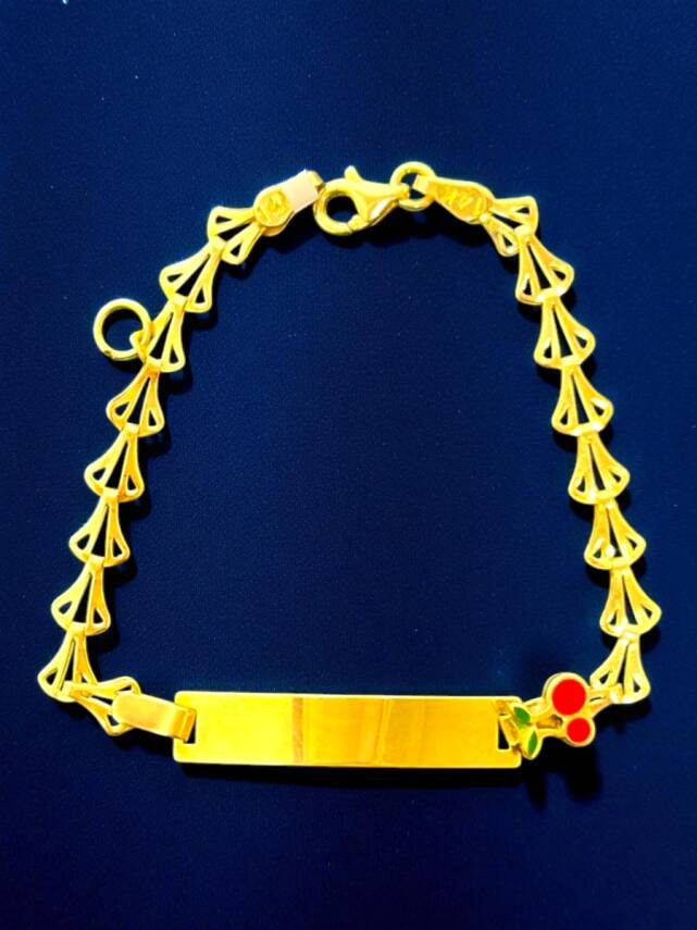 14 Ayar Kiraz Figürlü Altın Plaka Çocuk Künyesi - 3