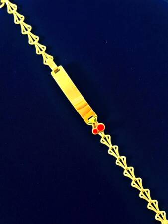 14 Ayar Kiraz Figürlü Altın Plaka Çocuk Künyesi - 