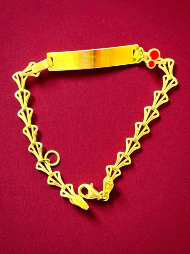 14 Ayar Kiraz Figürlü Altın Plaka Çocuk Künyesi - 8