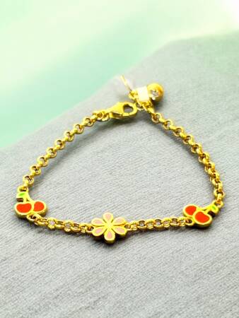 14 Ayar Kiraz Ve Çiçek Modelli Altın Çocuk Künyesi - 2