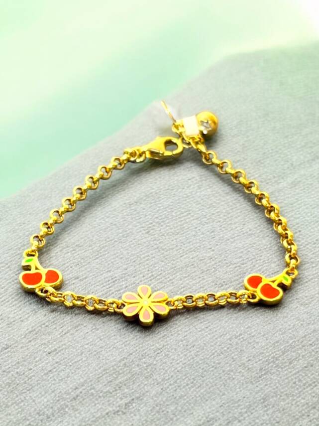 14 Ayar Kiraz Ve Çiçek Modelli Altın Çocuk Künyesi - 2