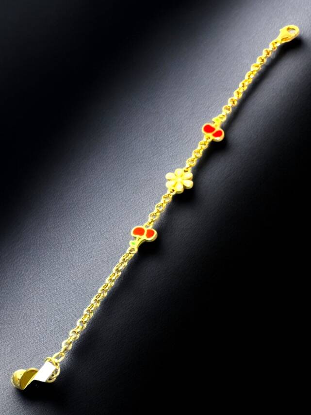 14 Ayar Kiraz Ve Çiçek Modelli Altın Çocuk Künyesi - 1