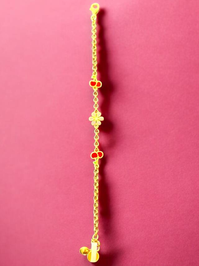 14 Ayar Kiraz Ve Çiçek Modelli Altın Çocuk Künyesi - 3