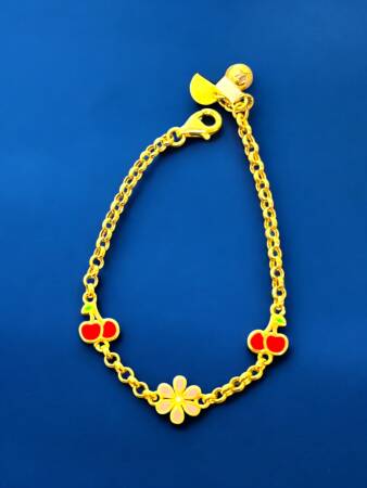 14 Ayar Kiraz Ve Çiçek Modelli Altın Çocuk Künyesi - 4